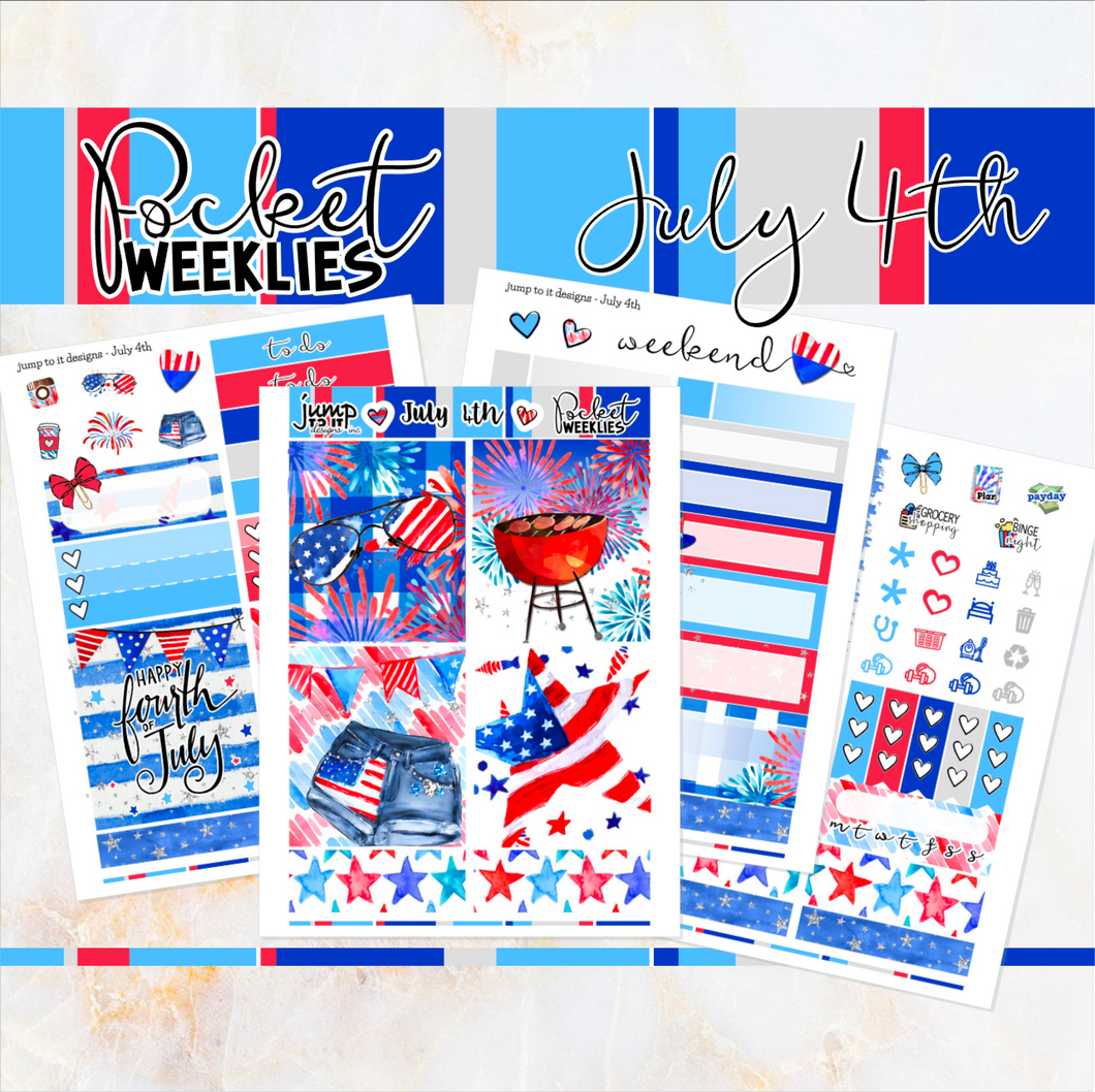July 4th Red White Blue - POCKET Mini Weekly Kit Planner stickers