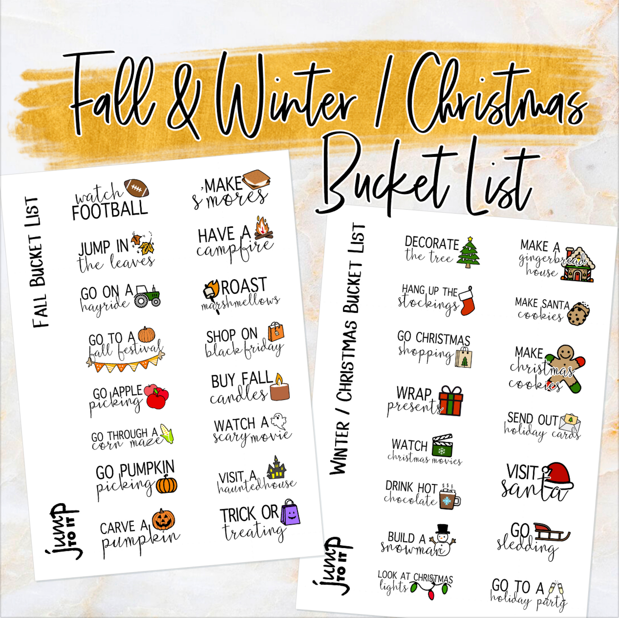 Printable Fall Autumn Bucket List Planner Stickers for Planner