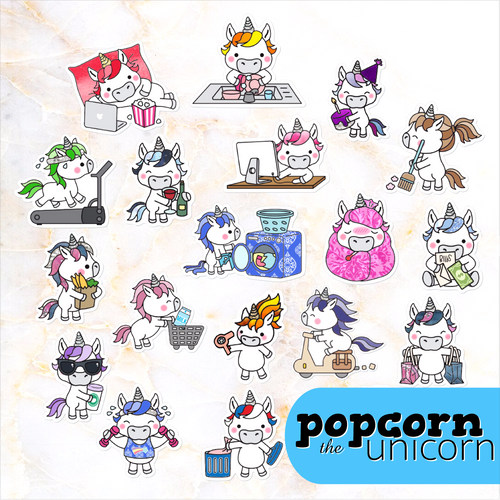 Popcorn the Unicorn Functional planner stickers          (S-102+)