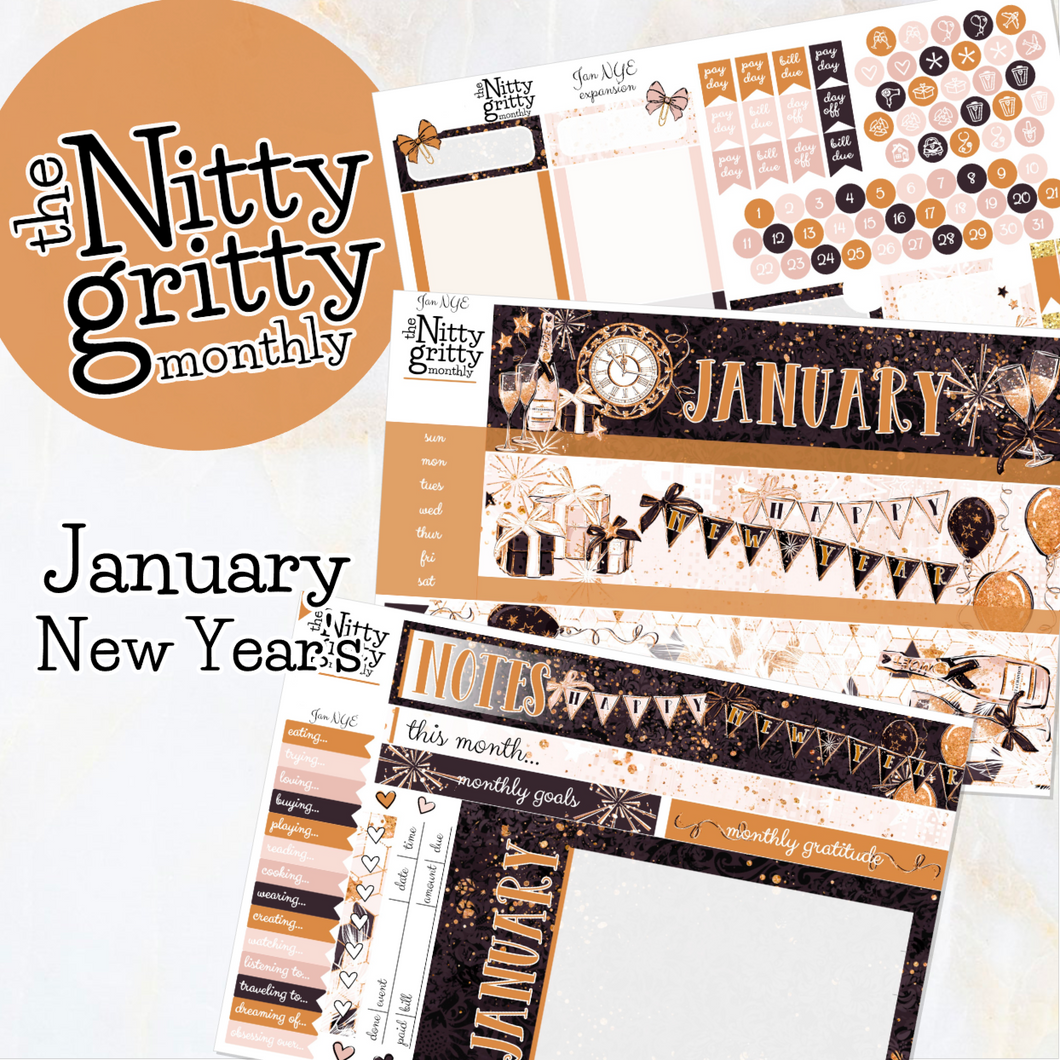 January New Year's Eve - The Nitty Gritty Monthly - Erin Condren Vertical Horizontal