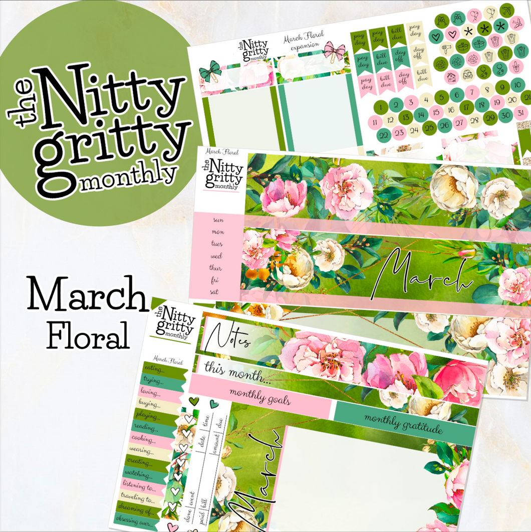 March Floral - The Nitty Gritty Monthly - Erin Condren Vertical Horizontal