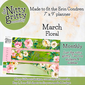 March Floral - The Nitty Gritty Monthly - Erin Condren Vertical Horizontal