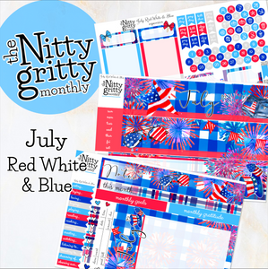 July 4th Red White & Blue - The Nitty Gritty Monthly - Erin Condren Vertical Horizontal