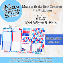Load image into Gallery viewer, July 4th Red White &amp; Blue - The Nitty Gritty Monthly - Erin Condren Vertical Horizontal