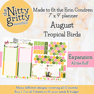 August Tropical Birds - The Nitty Gritty Monthly - Erin Condren Vertical Horizontal