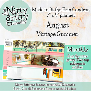 August Vintage Summer - The Nitty Gritty Monthly - Erin Condren Vertical Horizontal