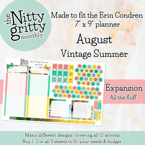 August Vintage Summer - The Nitty Gritty Monthly - Erin Condren Vertical Horizontal