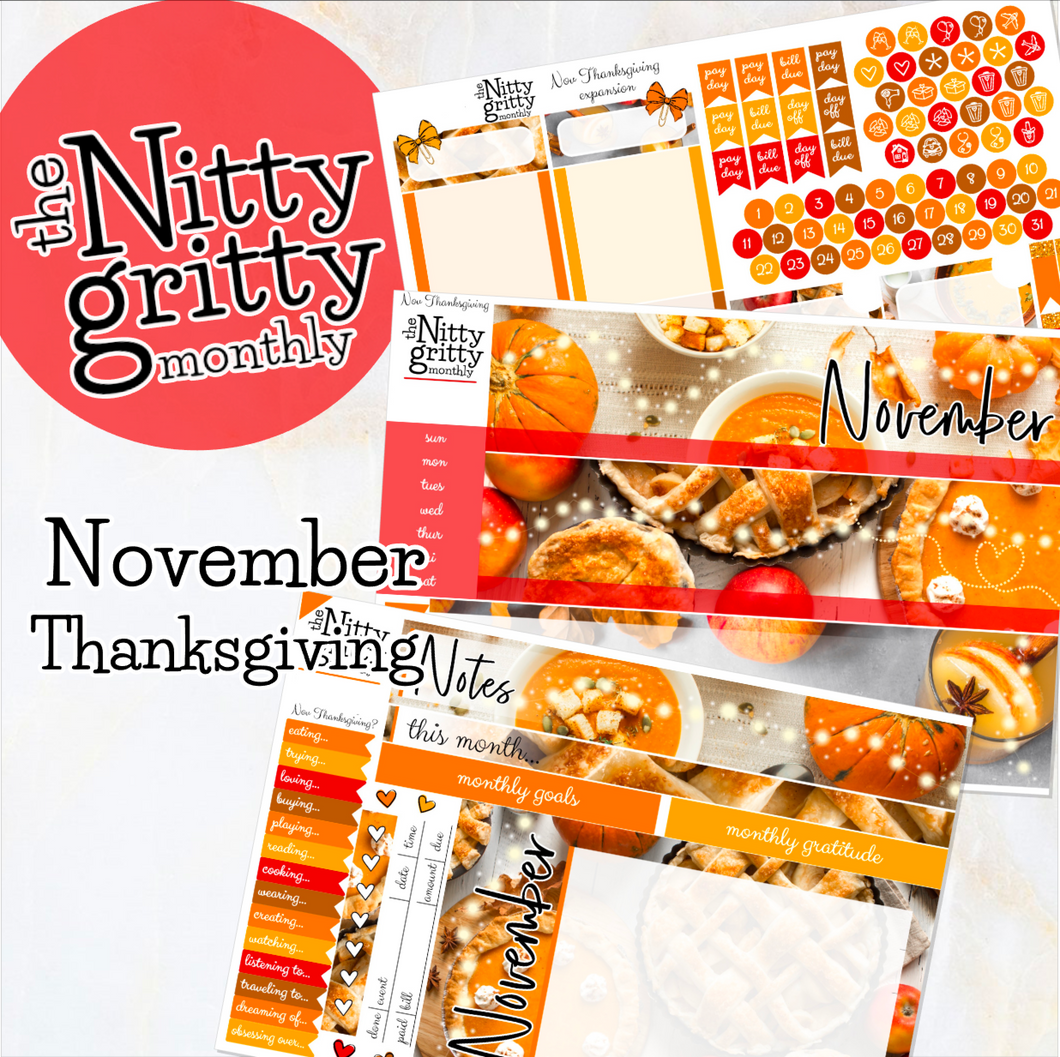November Thanksgiving - The Nitty Gritty Monthly - Erin Condren Vertical Horizontal