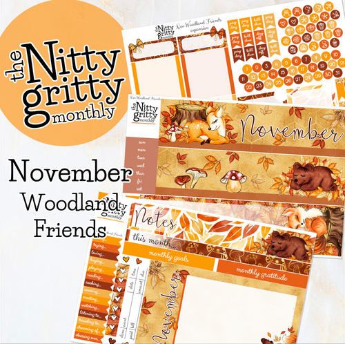 November Woodland Friends - The Nitty Gritty Monthly - Erin Condren Vertical Horizontal