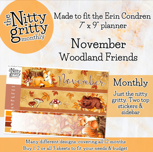 November Woodland Friends - The Nitty Gritty Monthly - Erin Condren Vertical Horizontal