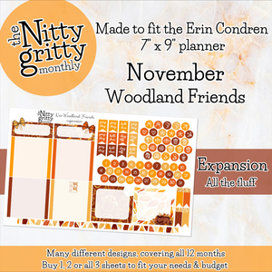 November Woodland Friends - The Nitty Gritty Monthly - Erin Condren Vertical Horizontal