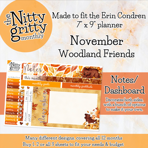 November Woodland Friends - The Nitty Gritty Monthly - Erin Condren Vertical Horizontal