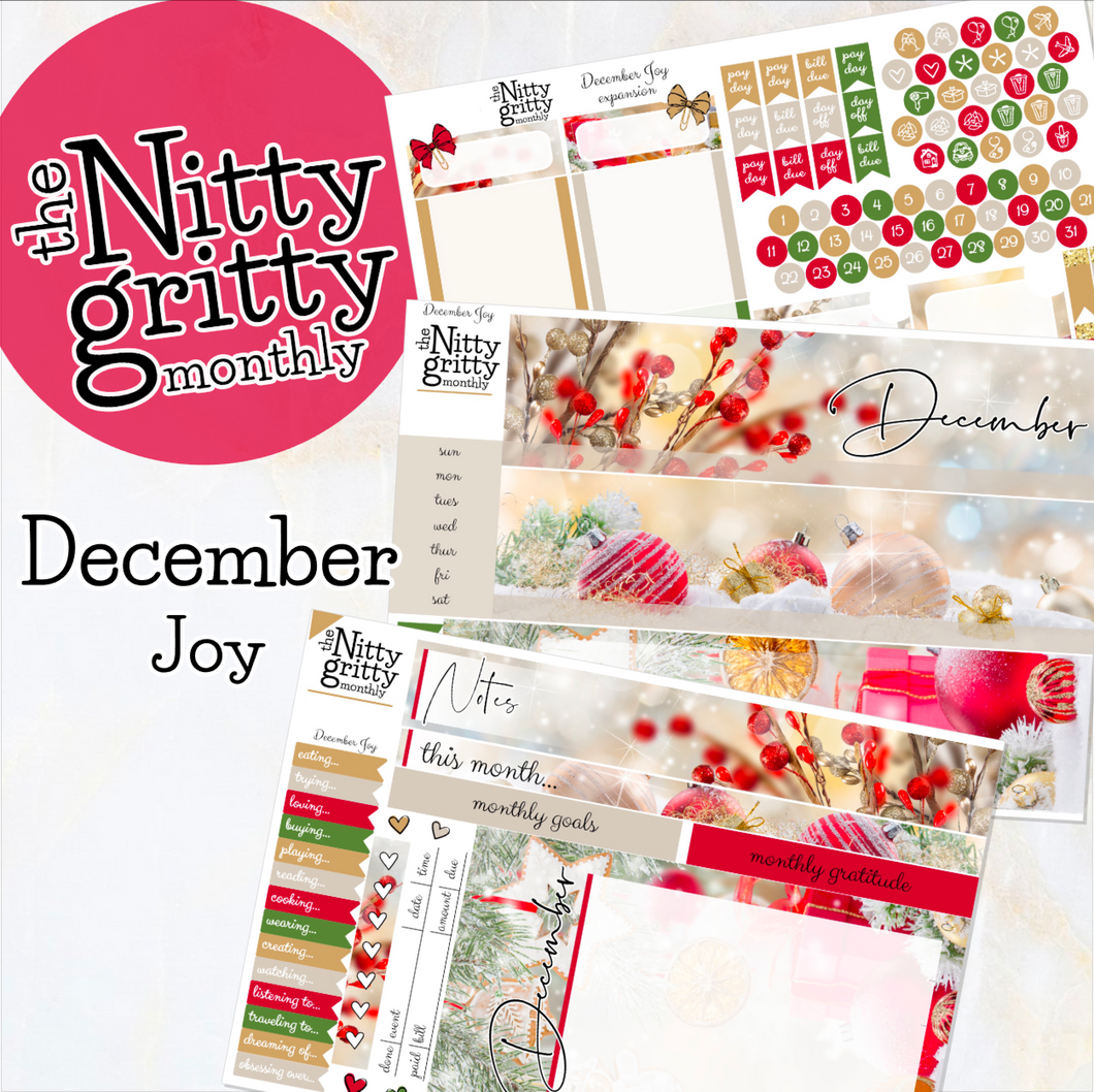 December Joy Christmas - The Nitty Gritty Monthly - Erin Condren Vertical Horizontal