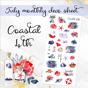 July Coastal 4th Deco sheet - planner stickers          (S-109-4)