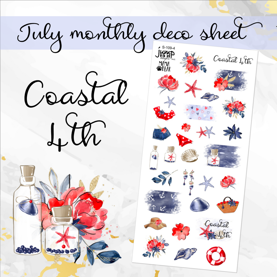 July Coastal 4th Deco sheet - planner stickers          (S-109-4)