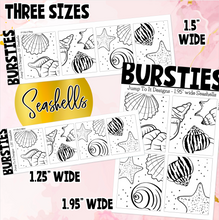 Load image into Gallery viewer, Foil - BURSTIES - Summer- Fireworks, Seashells, Tropical &amp; Beach Fun stickers (F-116+)