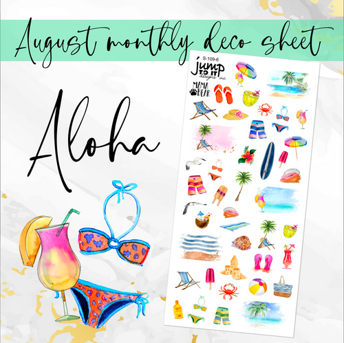 August Aloha Deco sheet - planner stickers          (S-109-6)