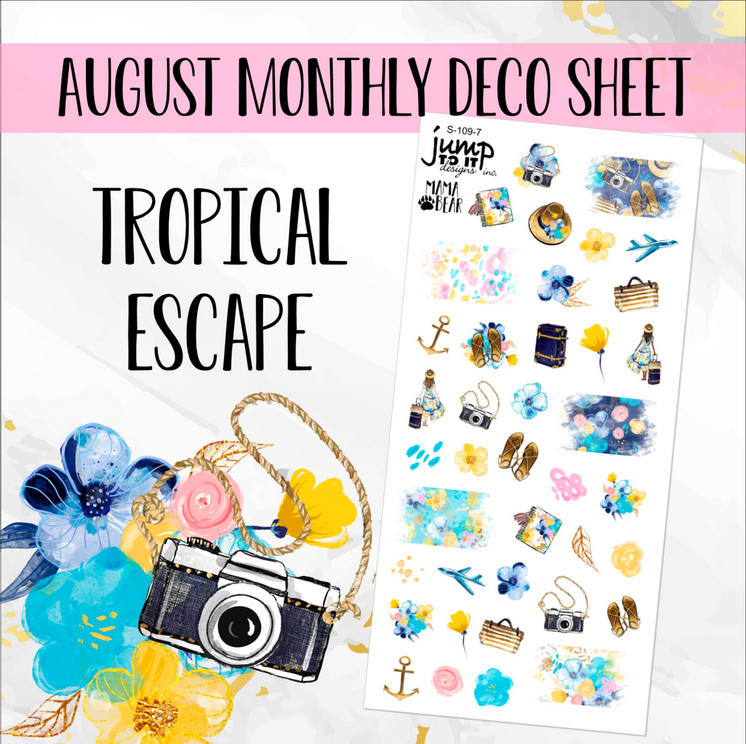 August Tropical Escape Deco sheet - planner stickers          (S-109-7)