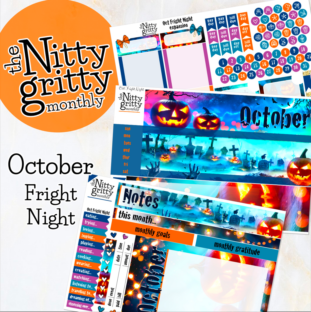 October Fright Night Halloween - The Nitty Gritty Monthly - Erin Condren Vertical Horizontal