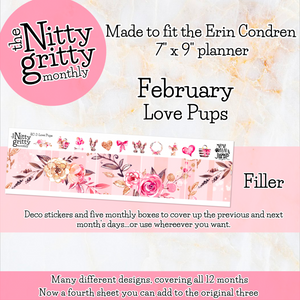 February Love Pups - The Nitty Gritty Monthly - Erin Condren Vertical Horizontal