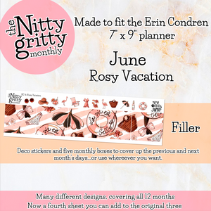 June Rosy Vacation - The Nitty Gritty Monthly - Erin Condren Vertical Horizontal