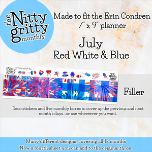 July 4th Red White & Blue - The Nitty Gritty Monthly - Erin Condren Vertical Horizontal