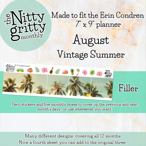 August Vintage Summer - The Nitty Gritty Monthly - Erin Condren Vertical Horizontal