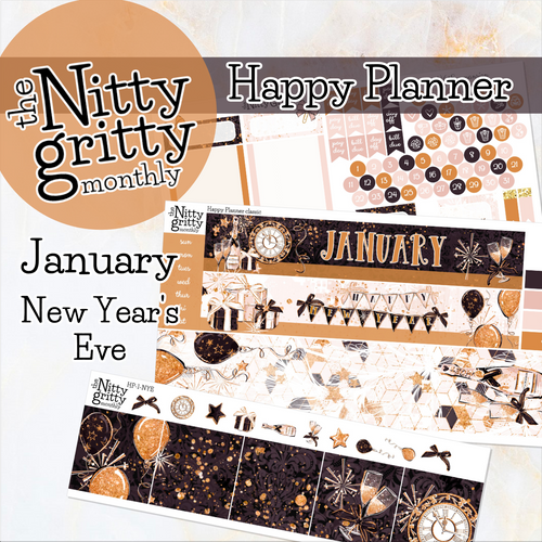 January New Year's Eve - The Nitty Gritty Monthly - Happy Planner Classic