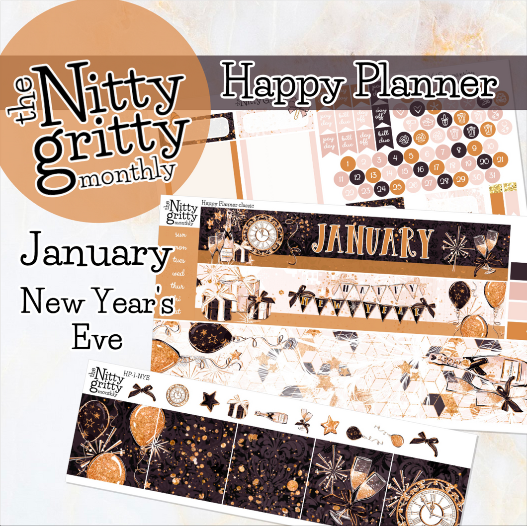 January New Year's Eve - The Nitty Gritty Monthly - Happy Planner Classic
