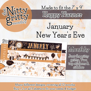 January New Year's Eve - The Nitty Gritty Monthly - Happy Planner Classic