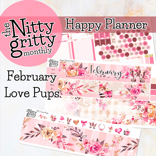 February Love Pups - The Nitty Gritty Monthly - Happy Planner Classic