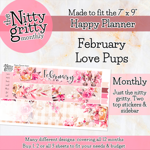 February Love Pups - The Nitty Gritty Monthly - Happy Planner Classic