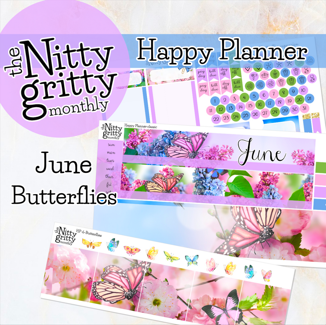 June Butterflies - The Nitty Gritty Monthly - Happy Planner Classic