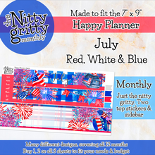 Load image into Gallery viewer, July 4th Red White Blue - The Nitty Gritty Monthly - Happy Planner Classic