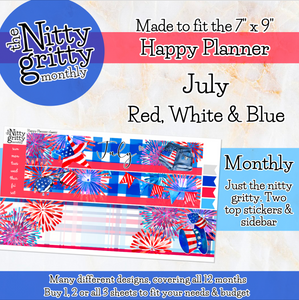 July 4th Red White Blue - The Nitty Gritty Monthly - Happy Planner Classic