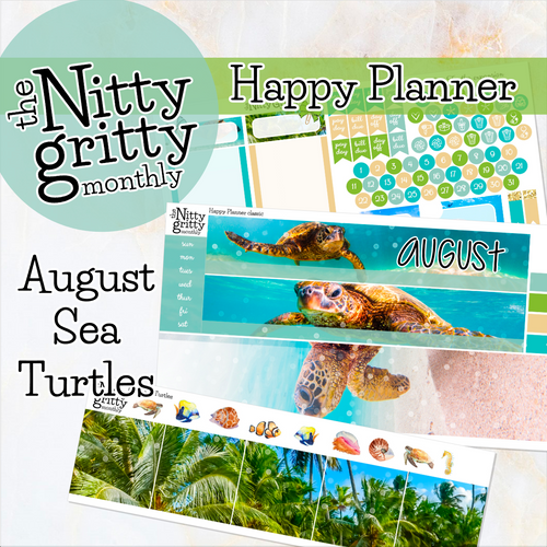 August Sea Turtles - The Nitty Gritty Monthly - Happy Planner Classic