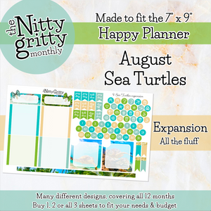 August Sea Turtles - The Nitty Gritty Monthly - Happy Planner Classic