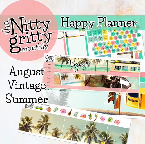 August Vintage Summer - The Nitty Gritty Monthly - Happy Planner Classic