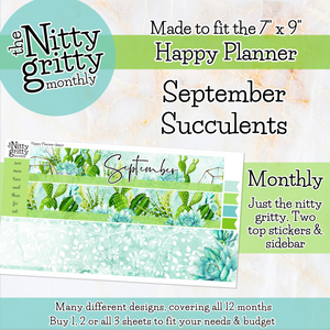 September Succulents - The Nitty Gritty Monthly - Happy Planner Classic