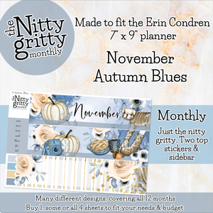 November Autumn Blues - The Nitty Gritty Monthly - Erin Condren Vertical Horizontal