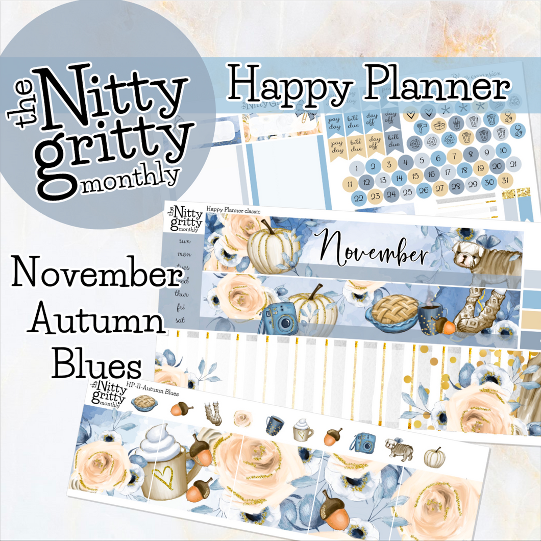 November Autumn Blues - The Nitty Gritty Monthly - Happy Planner Classic
