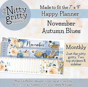 November Autumn Blues - The Nitty Gritty Monthly - Happy Planner Classic