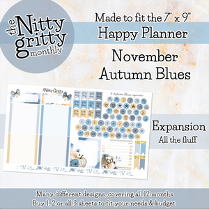 November Autumn Blues - The Nitty Gritty Monthly - Happy Planner Classic