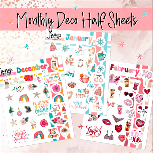 Monthly Deco half sheets - planner stickers December January February        (S-109-16/18)