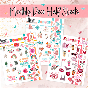 Monthly Deco half sheets - planner stickers December January February        (S-109-16/18)