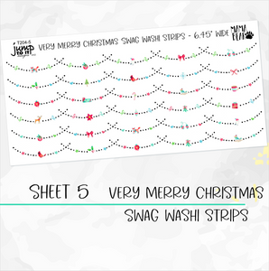 VERY MERRY CHRISTMAS • Sticker Theme Collection • Washi, Swags, Tabs, Deco (T-204)