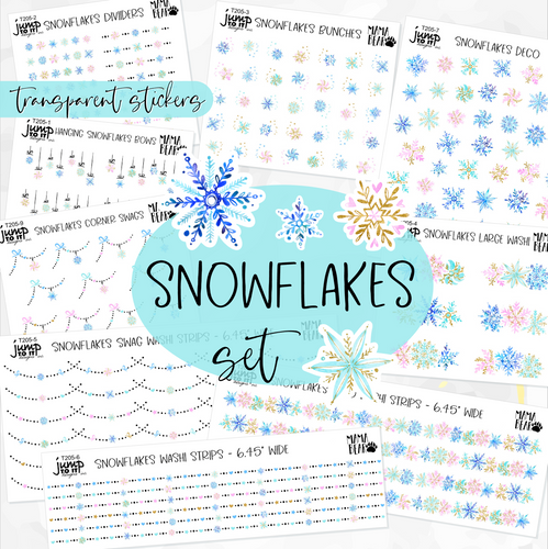 SNOWFLAKES • Sticker Theme Collection • Washi, Swags, Tabs, Deco (T-205)