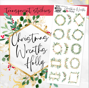 Holiday Christmas Holly Wreath & Swag sheet - planner stickers          (T-250-6)