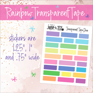 Transparent 'Tape' Rainbow sheet - planner stickers          (T-251-1)