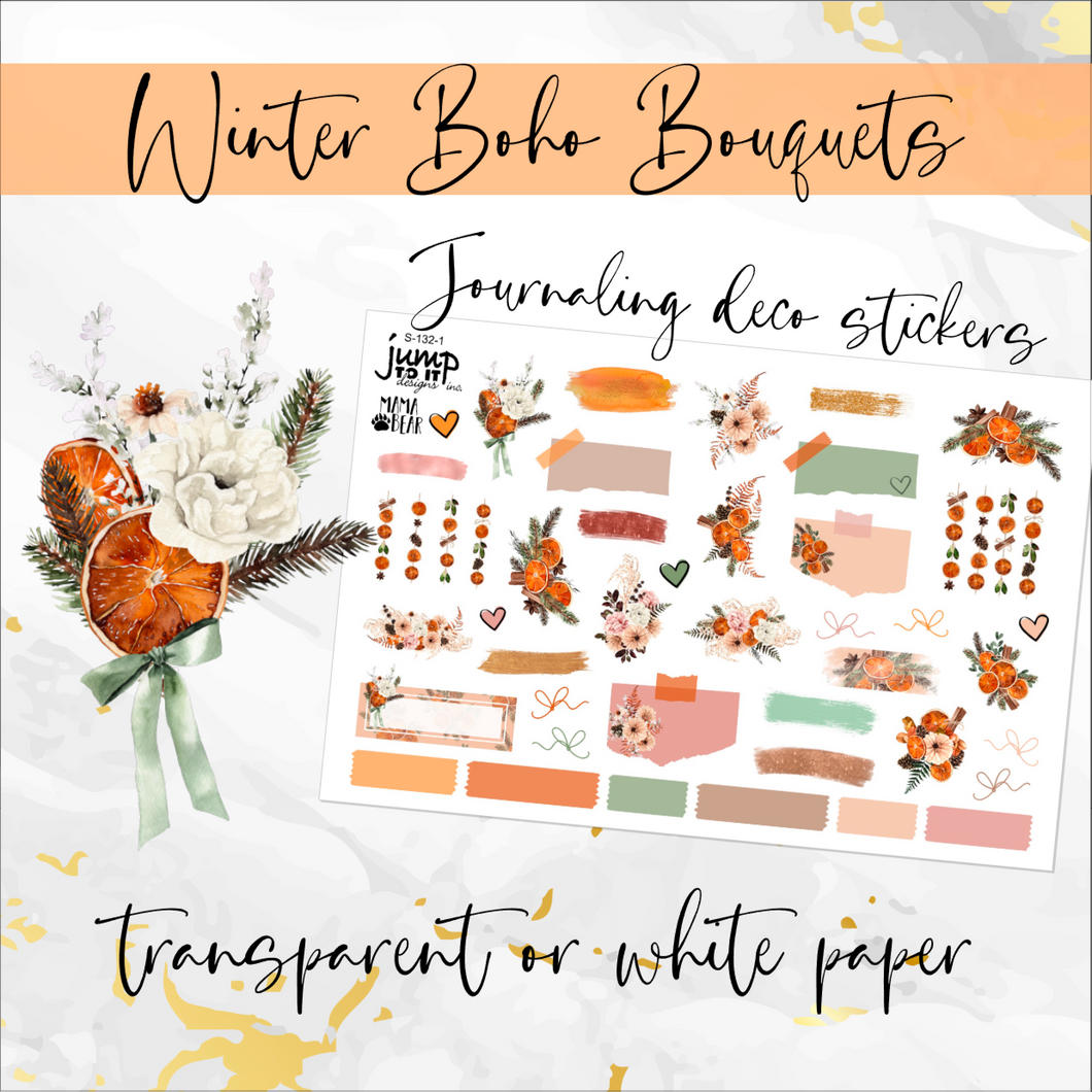 Winter Boho Bouquets Deco Journaling sheet - planner stickers          (S-132-1)